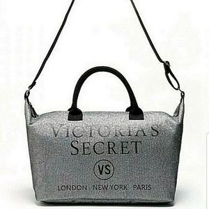 NWT Victoria's Secret Silver Glitter Duffel Tote